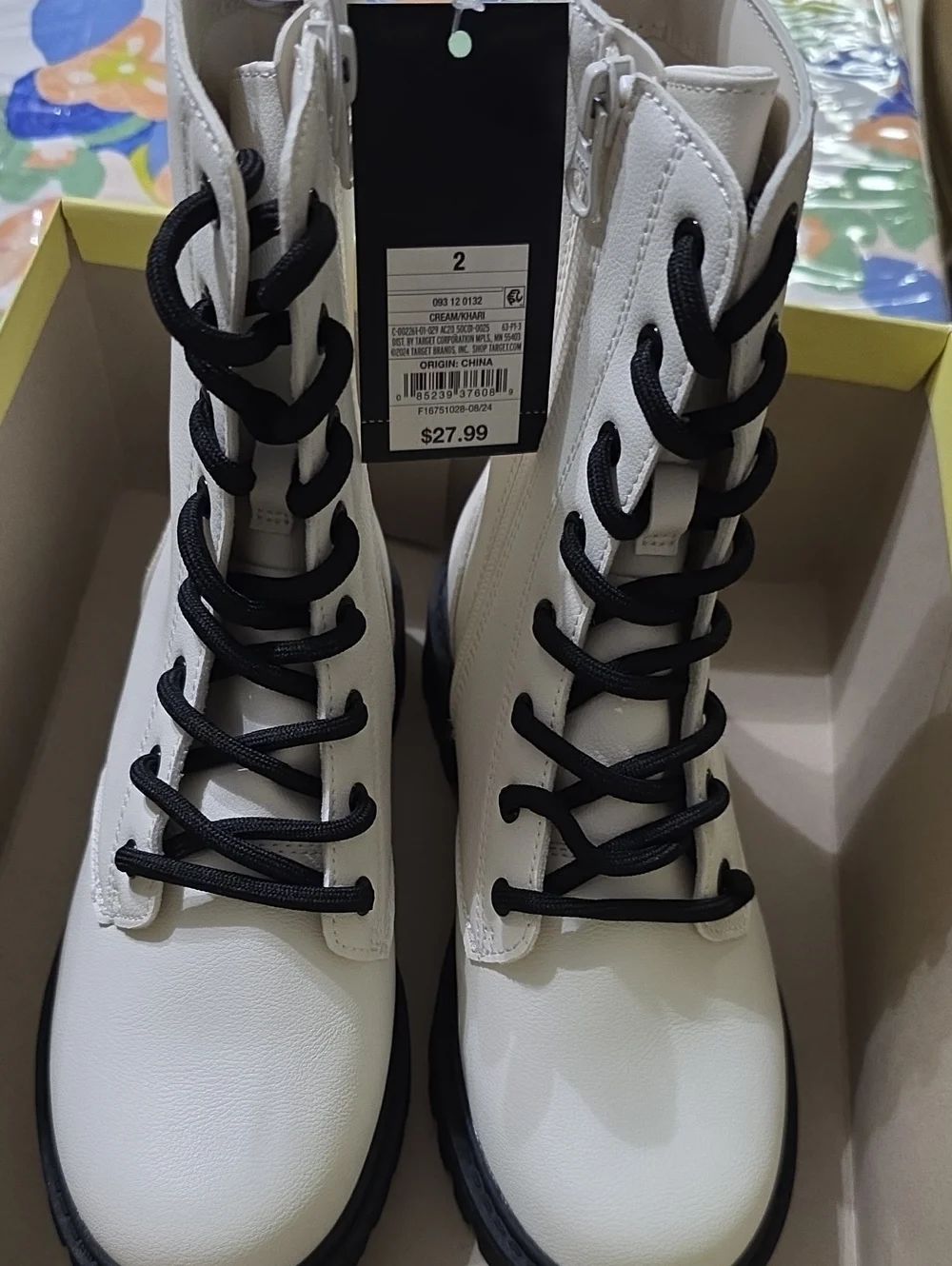 art class CREAM Kids Combat Khari Boots with Black Laces